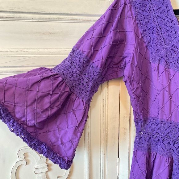 Vintage Purple Fairy Dress Pintuck Crochet Lace Mexican Wedding Maxi Size 8 M - Picture 7 of 12